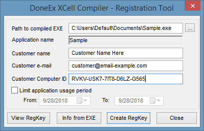 DoneEx XCell Compiler - registration key tool