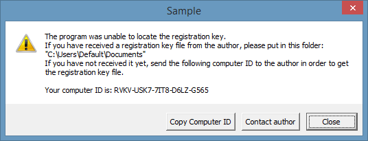 Request for registration (activation) key when workbook was copy protected.
